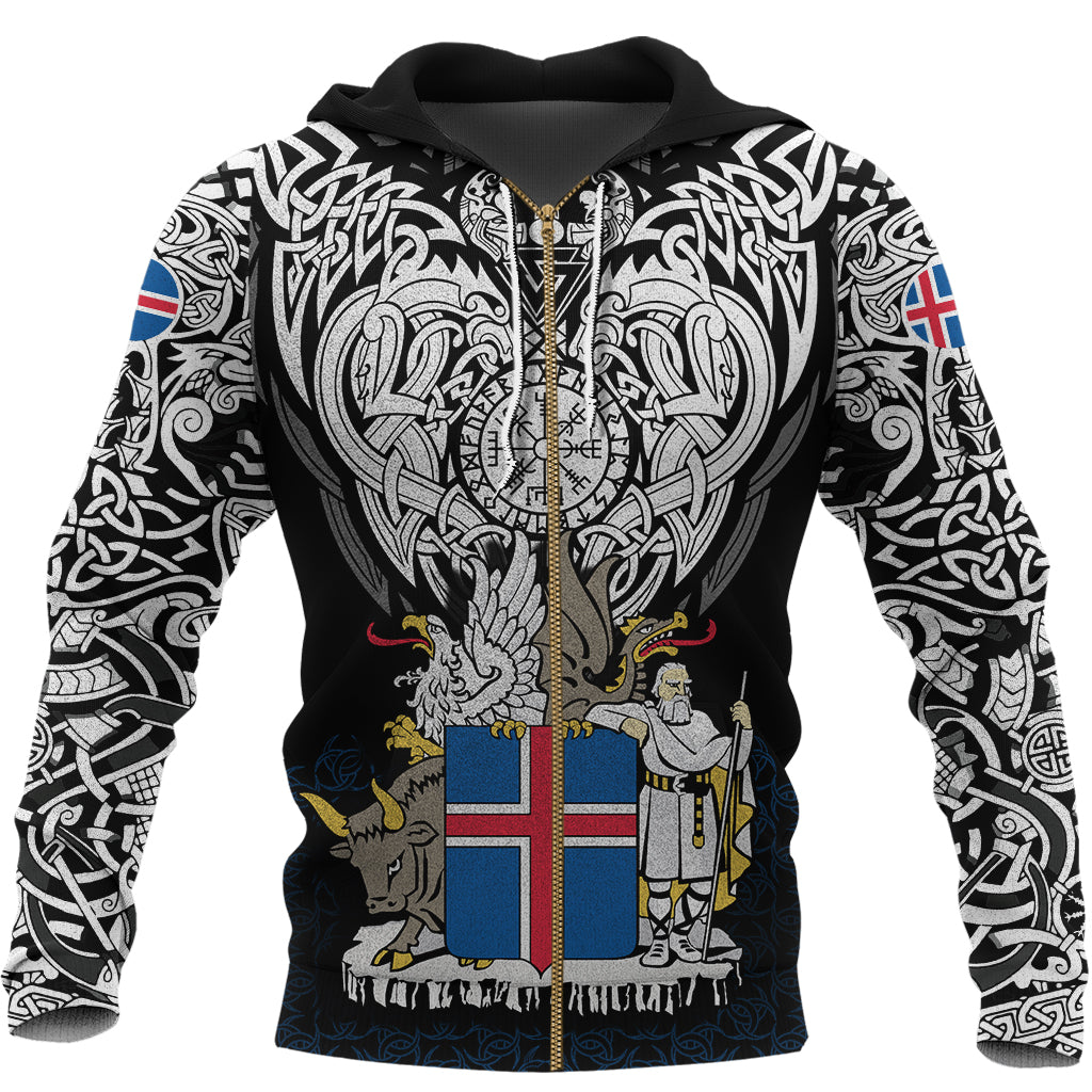 Viking Zip Hoodie - Iceland Viking Symbol RLT12