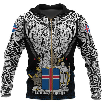 Viking Zip Hoodie - Iceland Viking Symbol RLT12