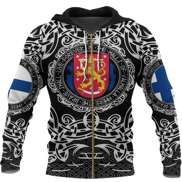 Viking Zip Hoodie - Finland Viking Pattern RLT12