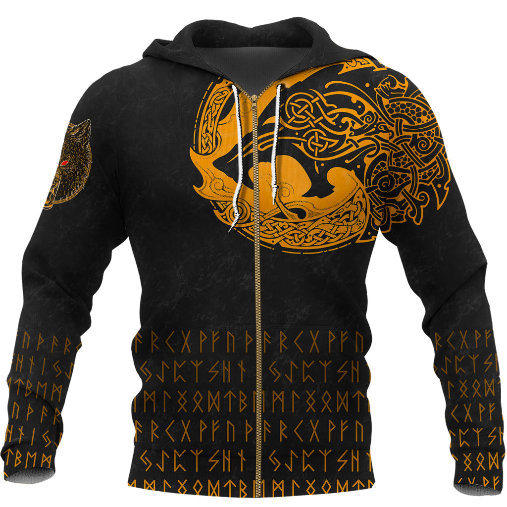Viking Zip Hoodie - Fenrir Wolf Orange RLT12