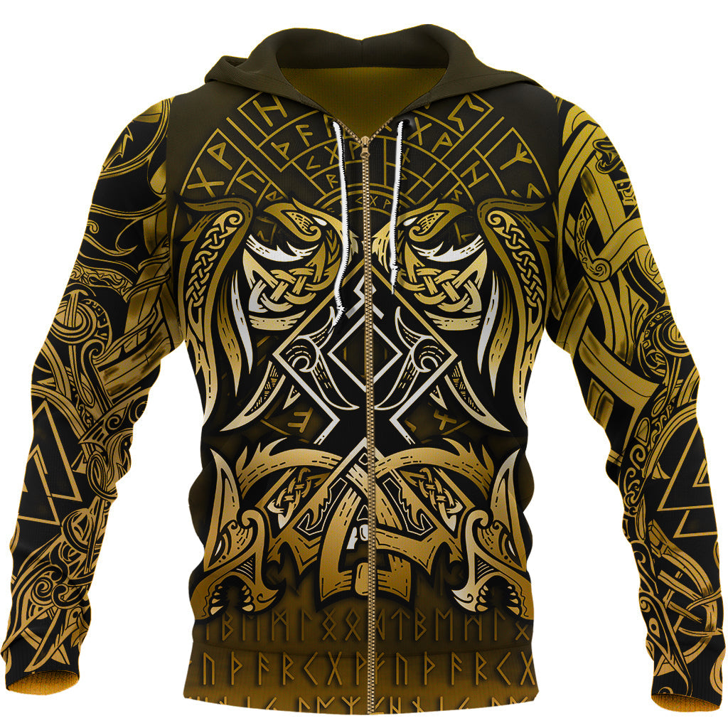 Viking Zip Hoodie - Othala and Raven Golden RLT12