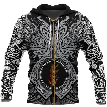 Viking Zip Hoodie - Fehu Rune, Raven Tattoo RLT12