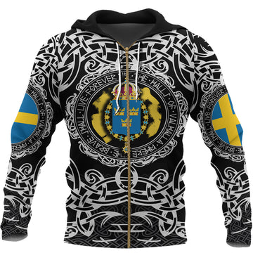 Viking Zip Hoodie - Sweden Viking Pattern RLT12