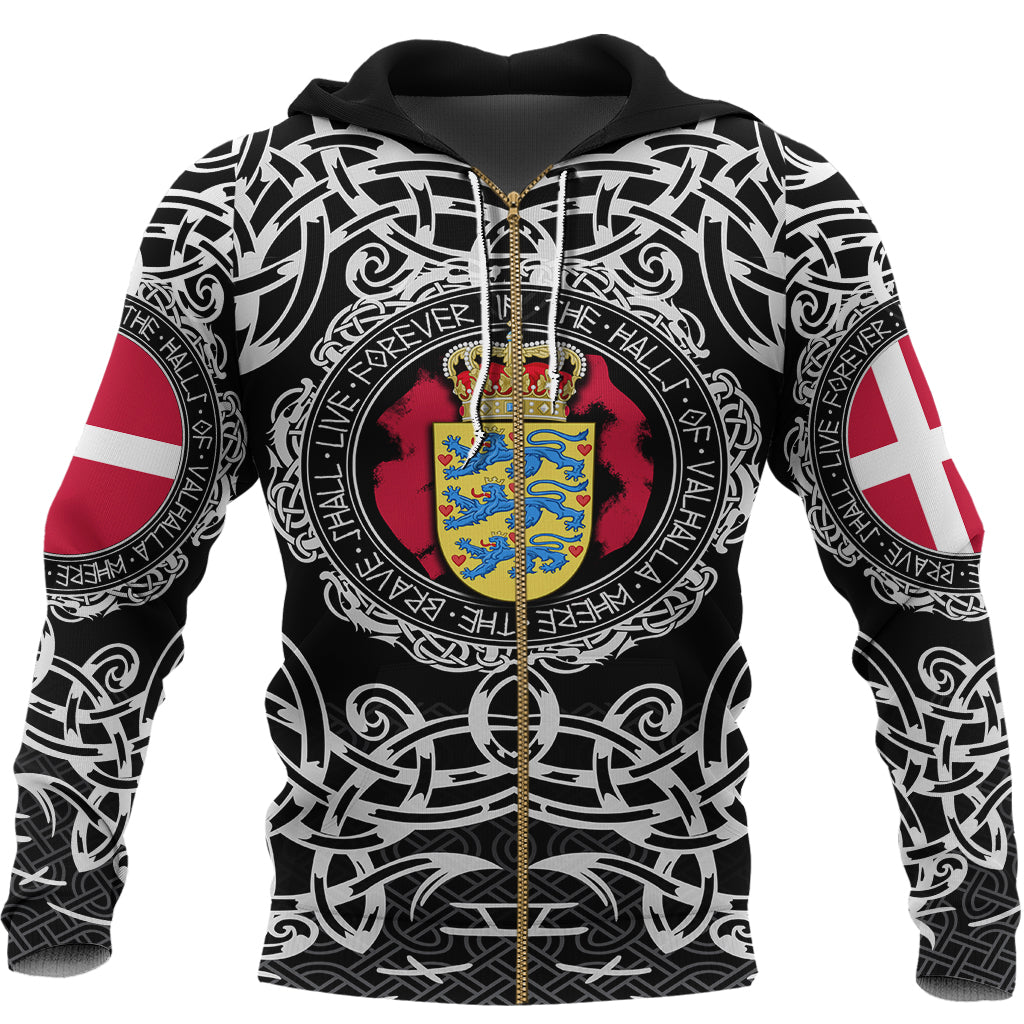 Viking Zip Hoodie - Denmark Viking Pattern RLT12