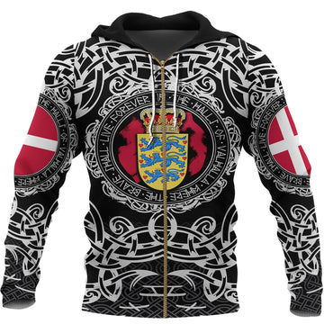 Viking Zip Hoodie - Denmark Viking Pattern RLT12
