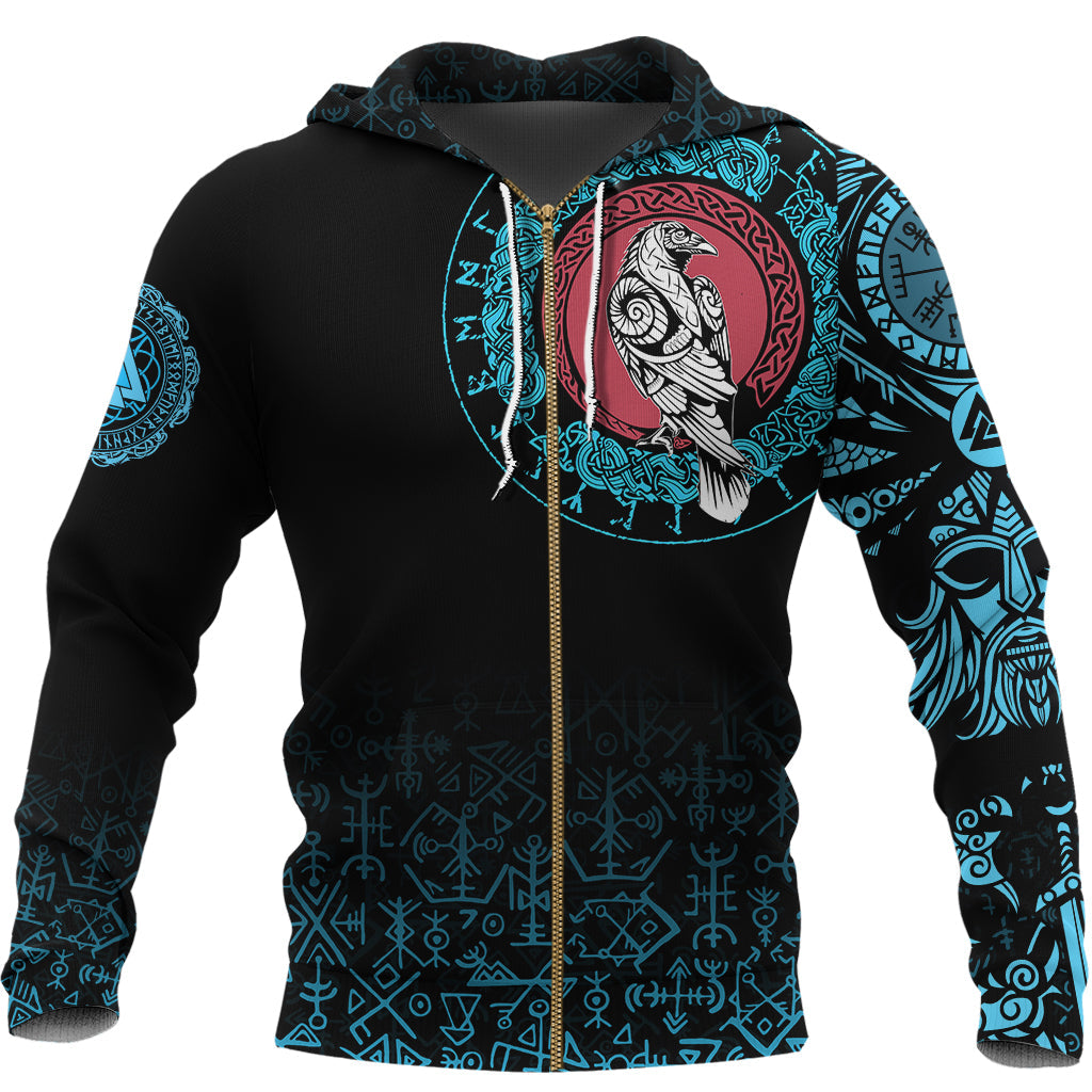 Viking Zip Hoodie - Raven Celtic Cyan Tattoo RLT12