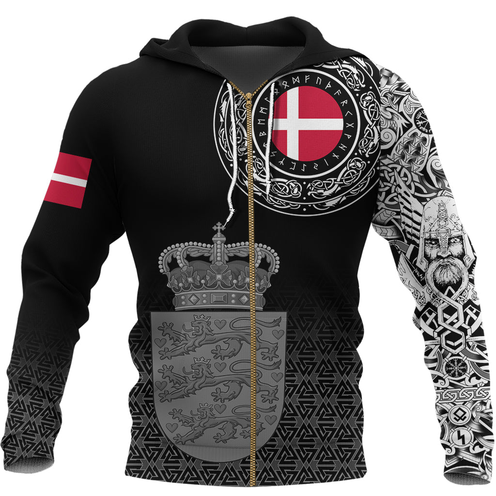 Viking Zip Hoodie - Denmark Coat Of Arms RLT12