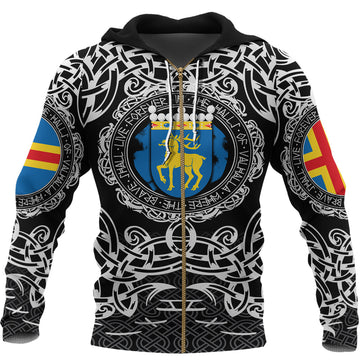 Viking Zip Hoodie - Aland Islands Viking Pattern RLT12