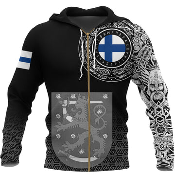 Viking Zip Hoodie - Finland Coat Of Arms RLT12