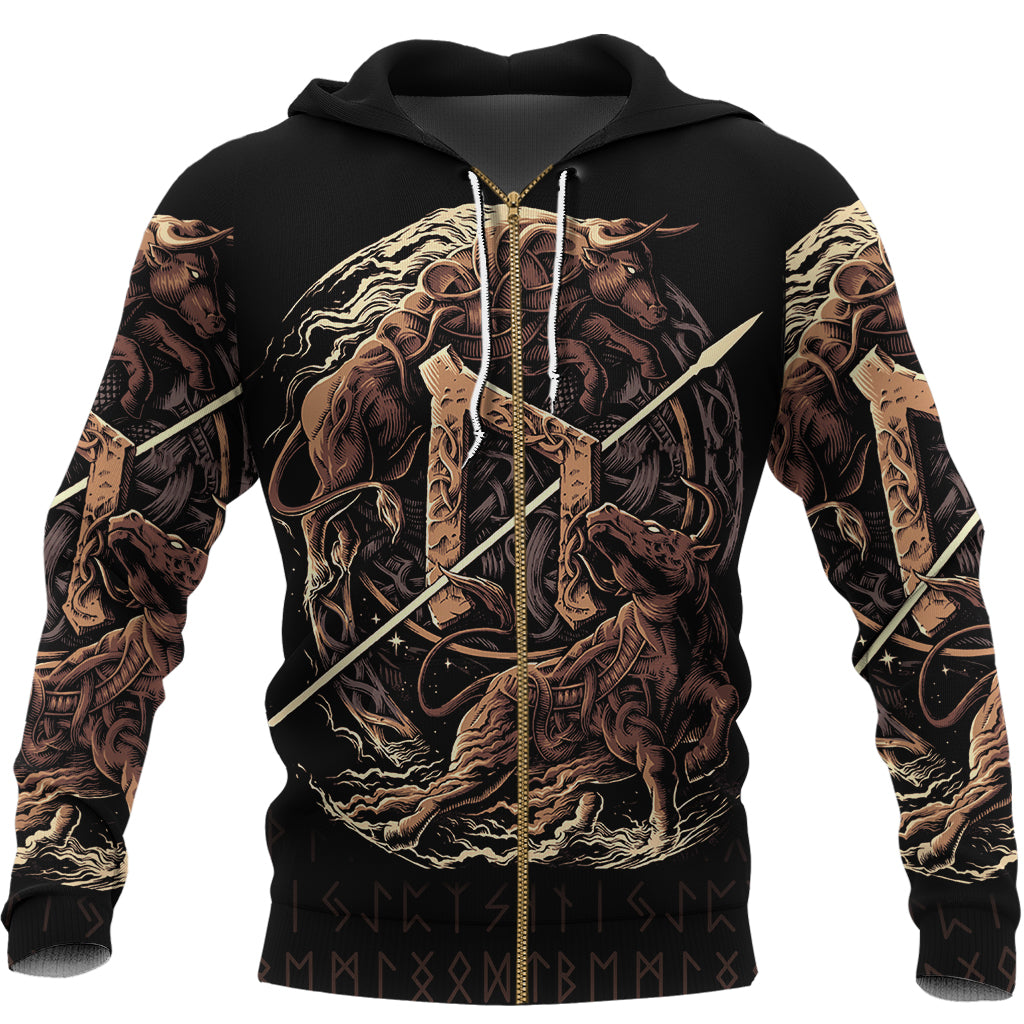 Viking Zip Hoodie - Uruz Rune RLT12