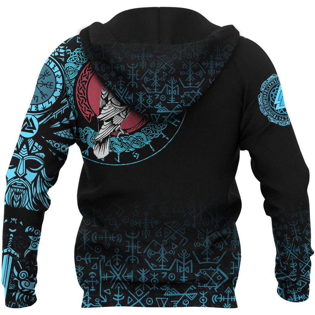 Viking Zip Hoodie - Raven Celtic Cyan Tattoo RLT12