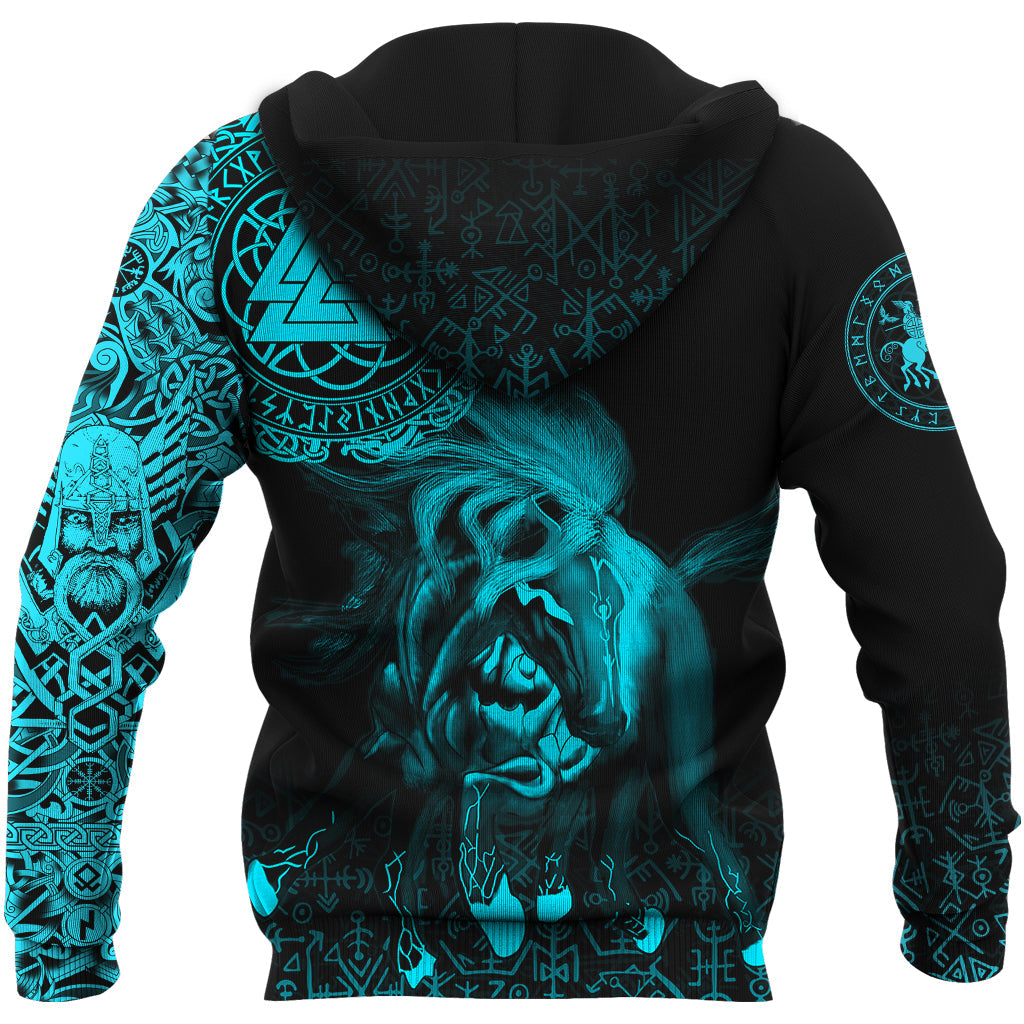 Viking Zip Hoodie - Sleipnir Odin Cyan RLT12