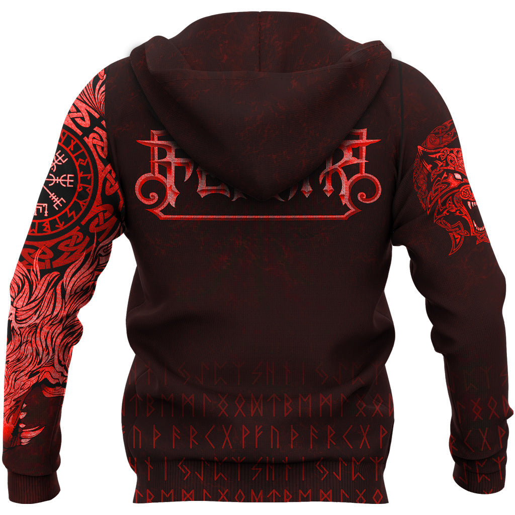 Viking Zip Hoodie - Fenrir Wolf Red RLT12