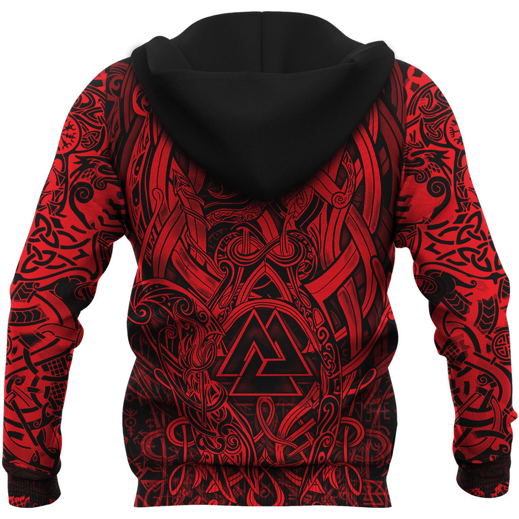 Viking Zip Hoodie - Valknut and Dragon Tattoo Red RLT12