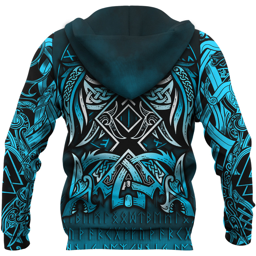 Viking Zip Hoodie - Othala and Raven Blue RLT12