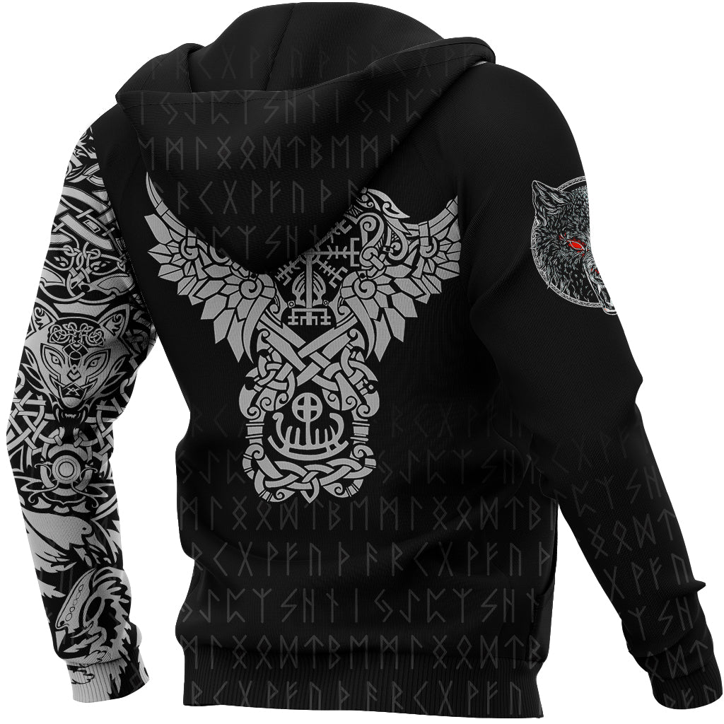 Viking Zip Hoodie - Dark Norse Wolf Tattoo RLT12