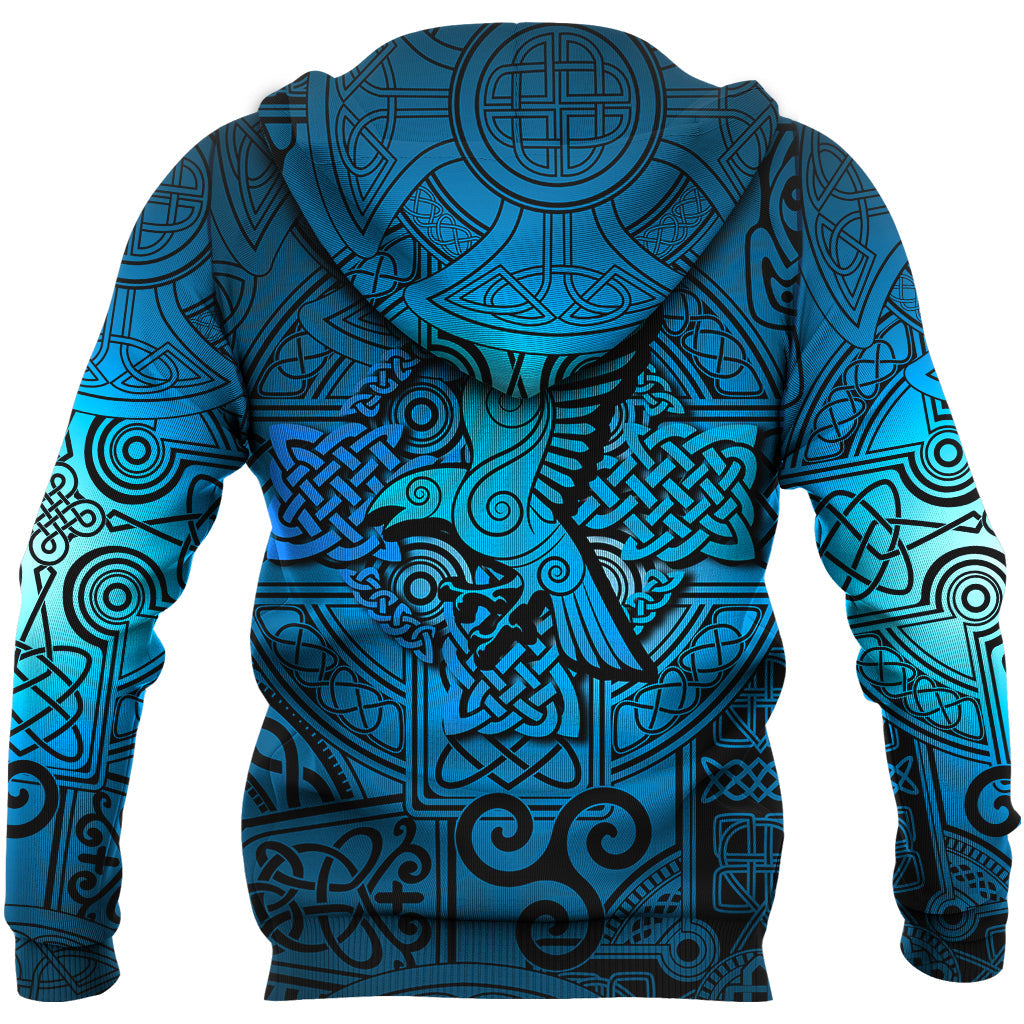 Viking Zip Hoodie - Raven Odin Celtic Cyan RLT12