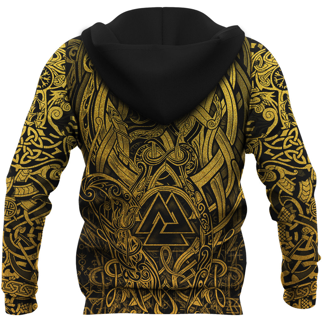 Viking Zip Hoodie - Valknut and Dragon Tattoo Golden RLT12