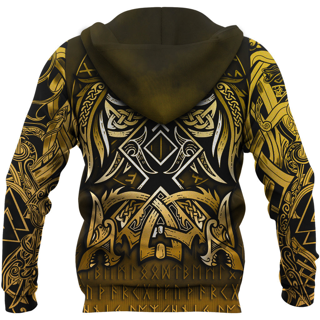 Viking Zip Hoodie - Othala and Raven Golden RLT12