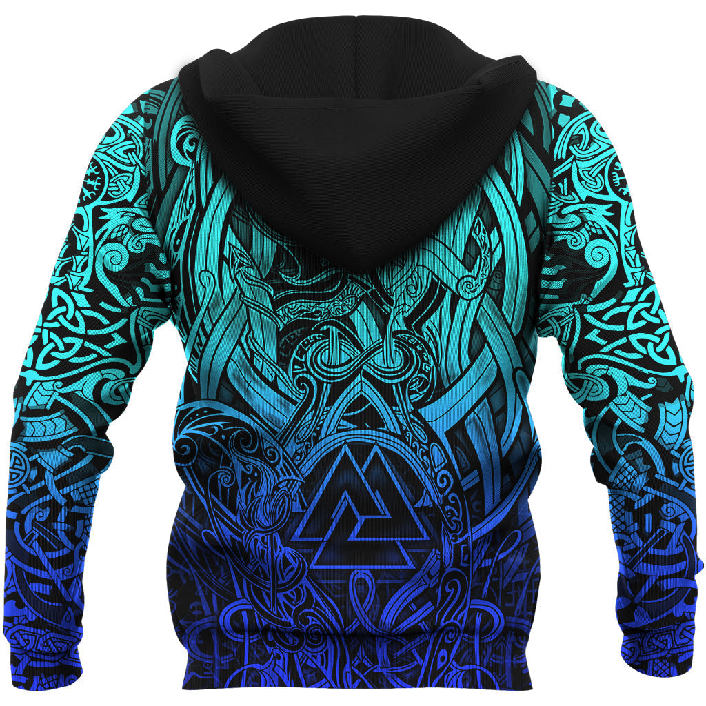 Viking Hoodie Valknut and Dragon Tattoo Special Blue RLT12