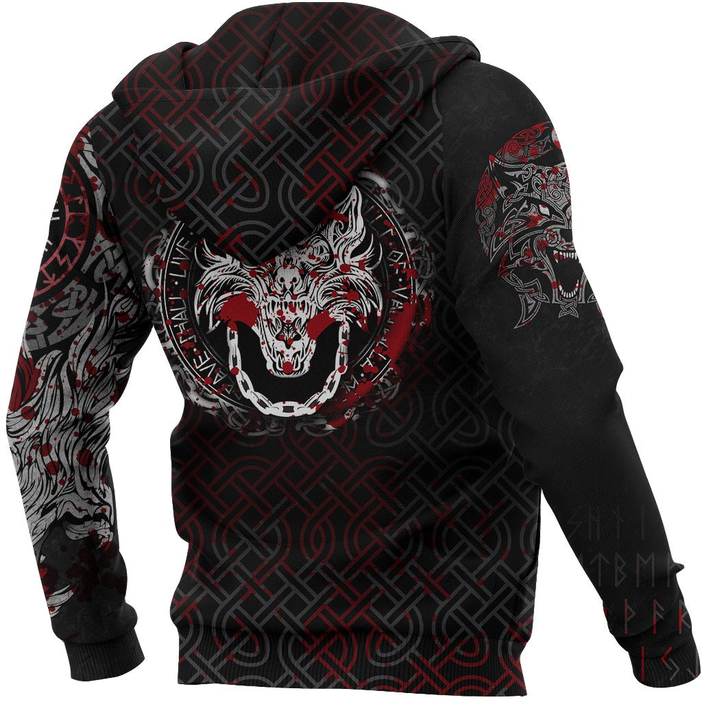 Viking Zip Hoodie - Fenrir Viking Blood 3D RLT12