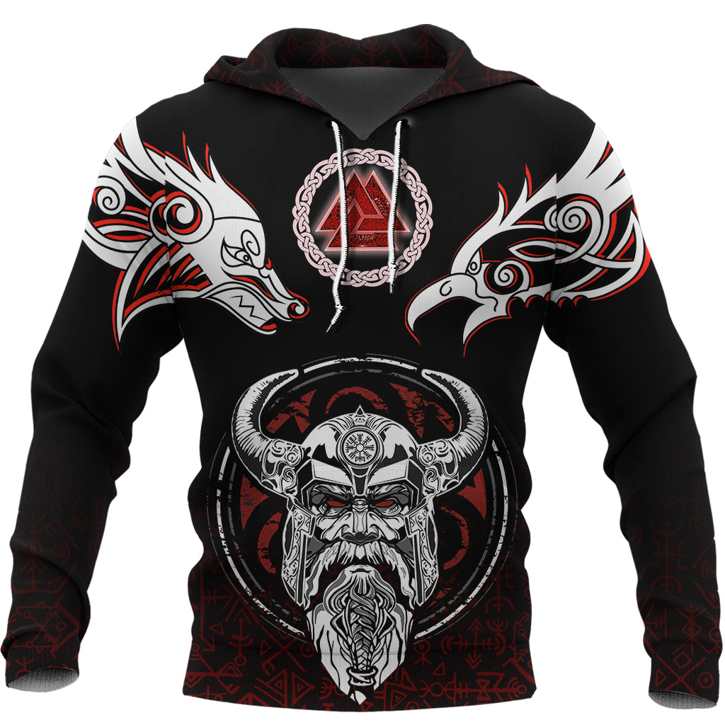 Viking Hoodie Odin, Raven, Fenrir and Valknut RLT12