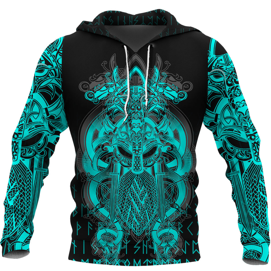 Viking Tyr Tattoo Cyan Hoodie RLT12