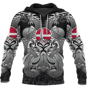 Viking Hoodie Denmark Mjolnir and Double Dragon RLT12