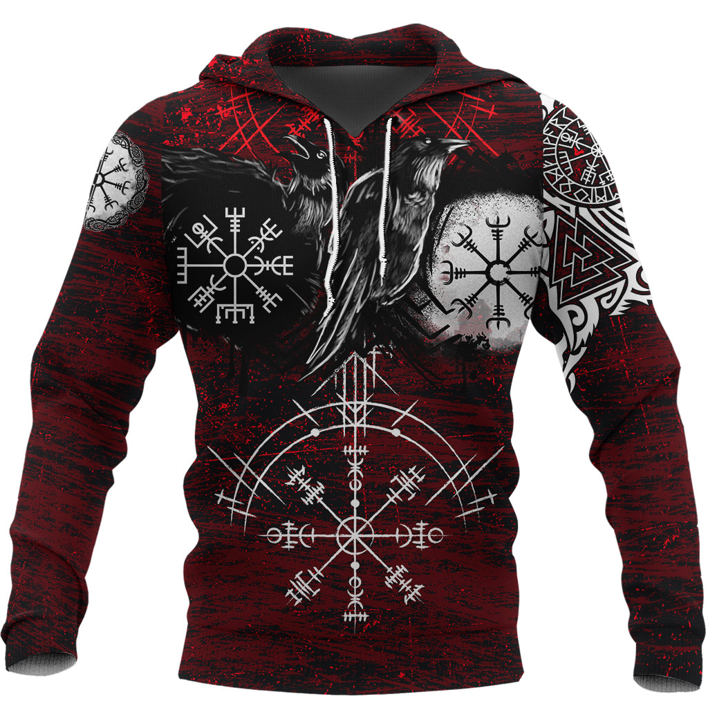 Viking Hoodie Raven Of Odin and Symbol Viking On Blood Background RLT12