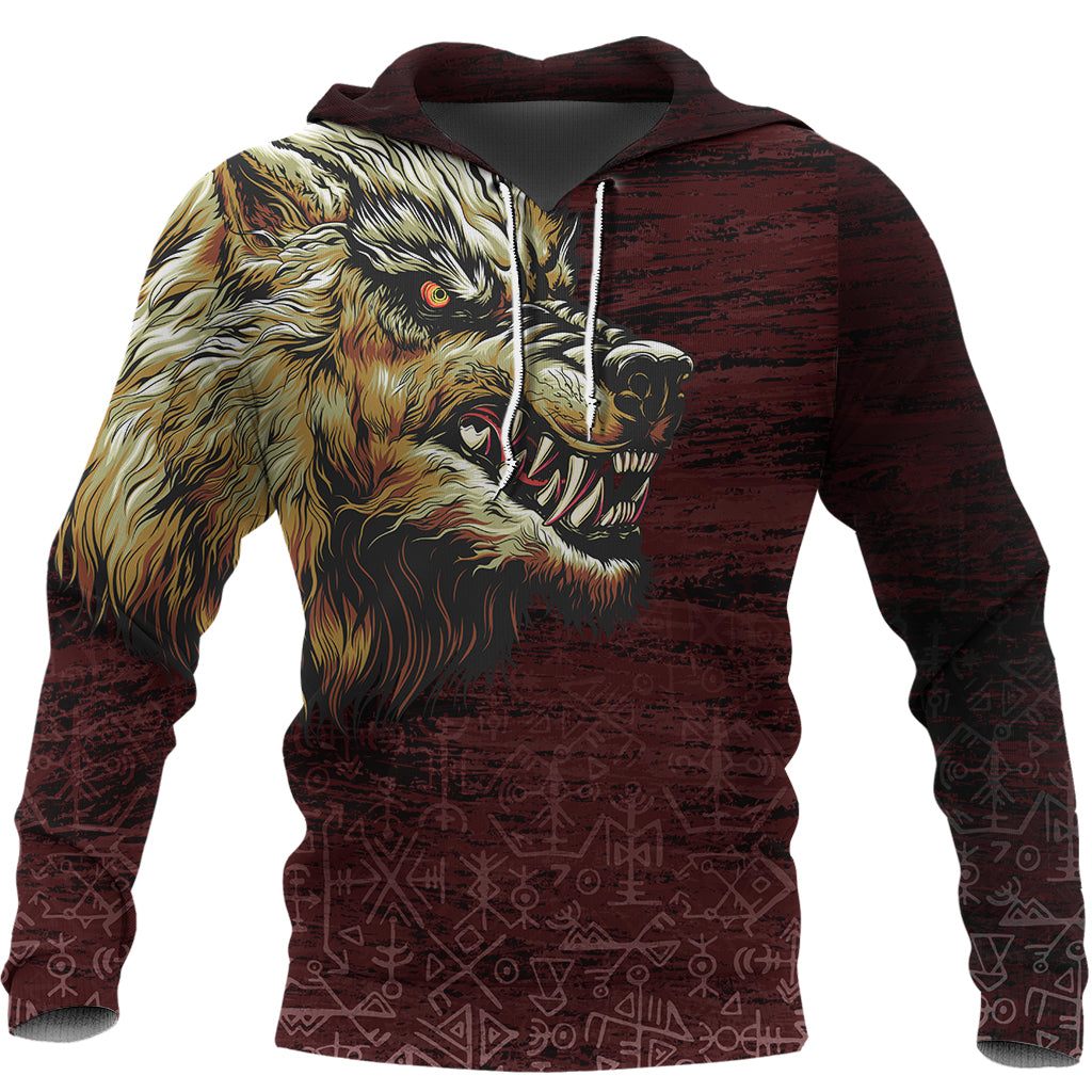 Viking Hoodie Fenrir On The Blood Moon Background RLT12