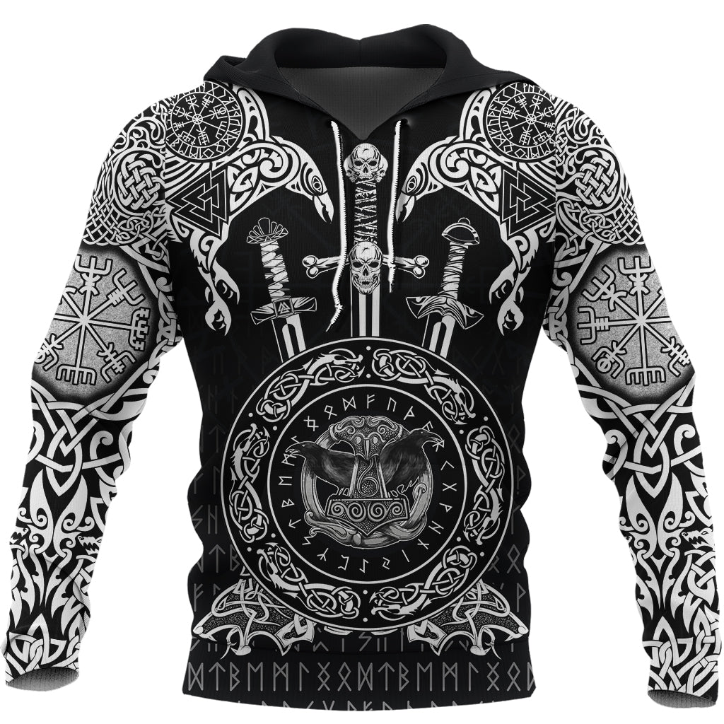 Viking Hoodie Huginn and Muniin With Mjolnir RLT12