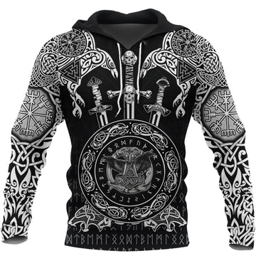 Viking Hoodie Huginn and Muniin With Mjolnir RLT12