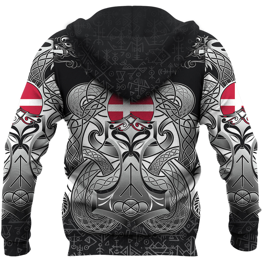 Viking Zip Hoodie - Denmark Mjolnir and Double Dragon RLT12