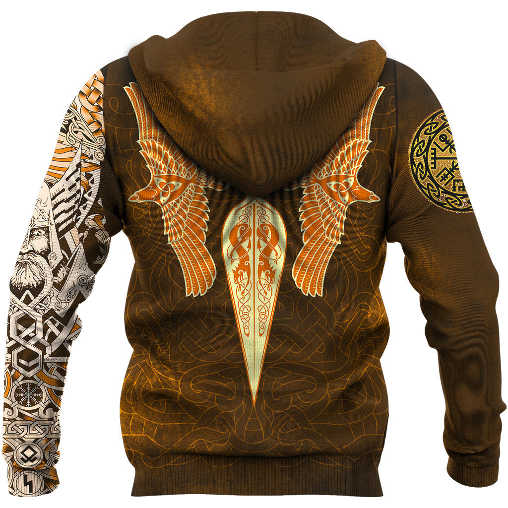Viking Zip Hoodie Gold Spear Of The God Odin - Gungnir and Two Gold Ravens RLT12