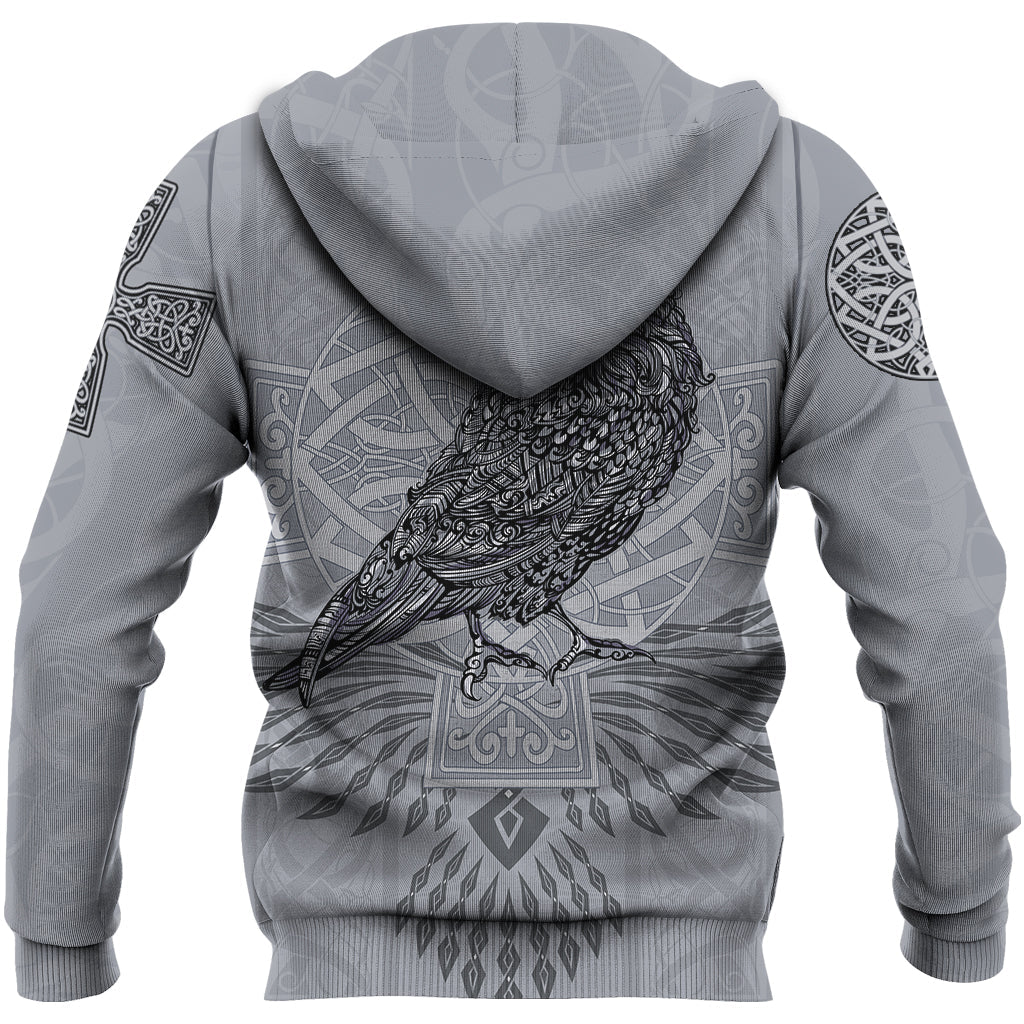 Viking Zip Hoodie - Odins Celtic Raven - Scandinavian Tattoo RLT12