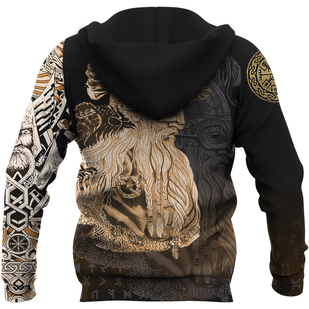 Viking Zip Hoodie - Odin Raven Viking Gold RLT12