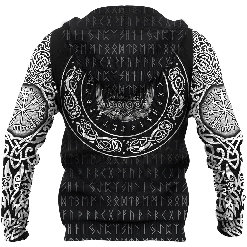 Viking Zip Hoodie - Huginn and Muniin With Mjolnir RLT12