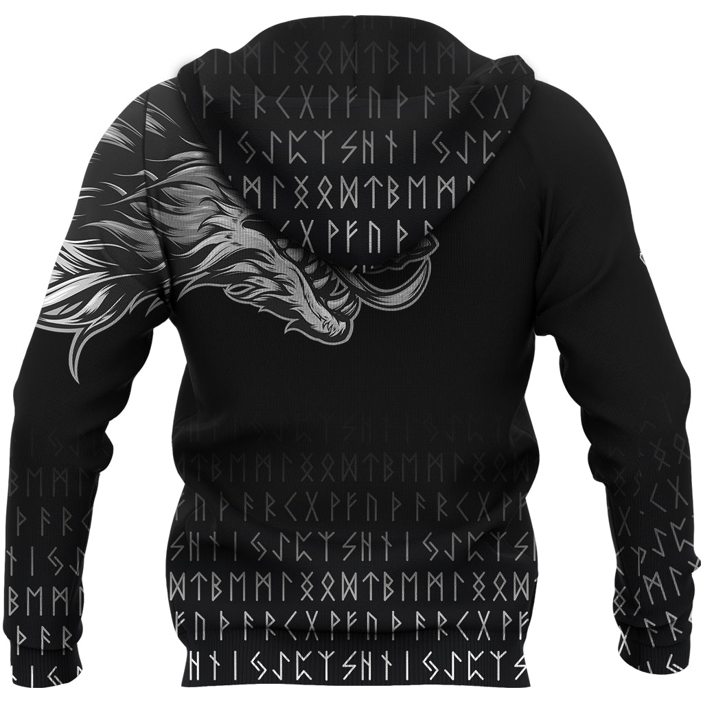 Viking Zip Hoodie Fenrir Wolf Near Shoulder RLT12