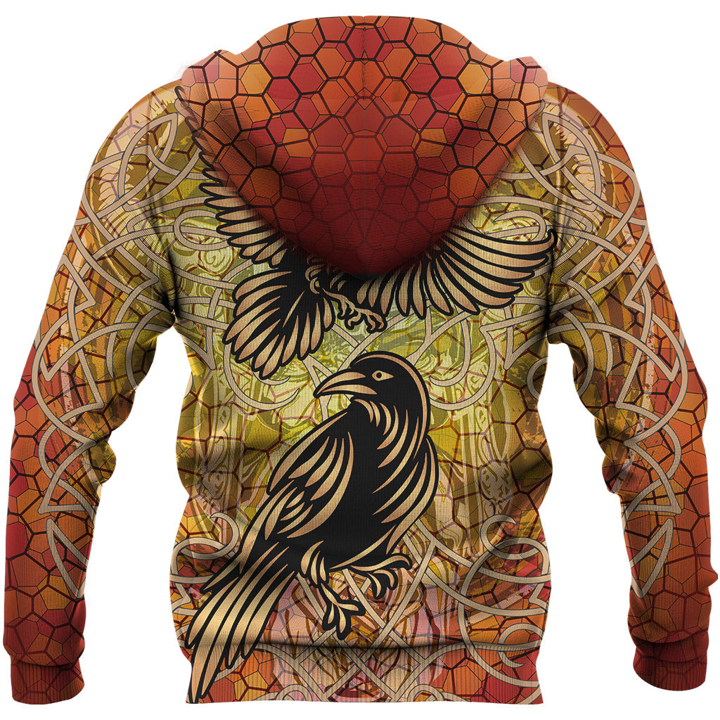 Viking Celtic Symbol Zip Hoodie Huginn and Muninn Of Odin On Yggdrasil Gold RLT12