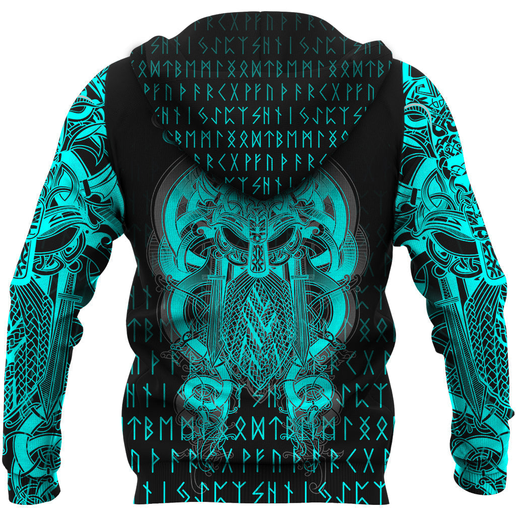 Viking Tyr Tattoo Cyan Zip Hoodie RLT12