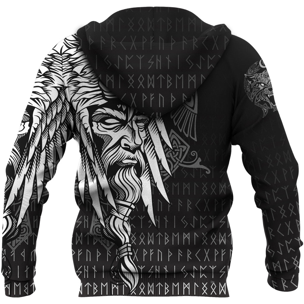Viking Zip Hoodie Odin Raven and Fenrir On Hand RLT12