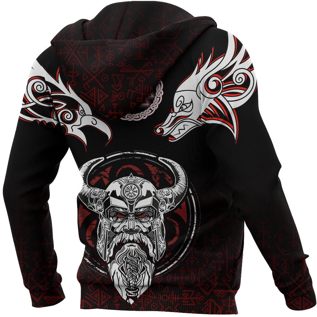 Viking Zip Hoodie Odin, Raven, Fenrir and Valknut RLT12