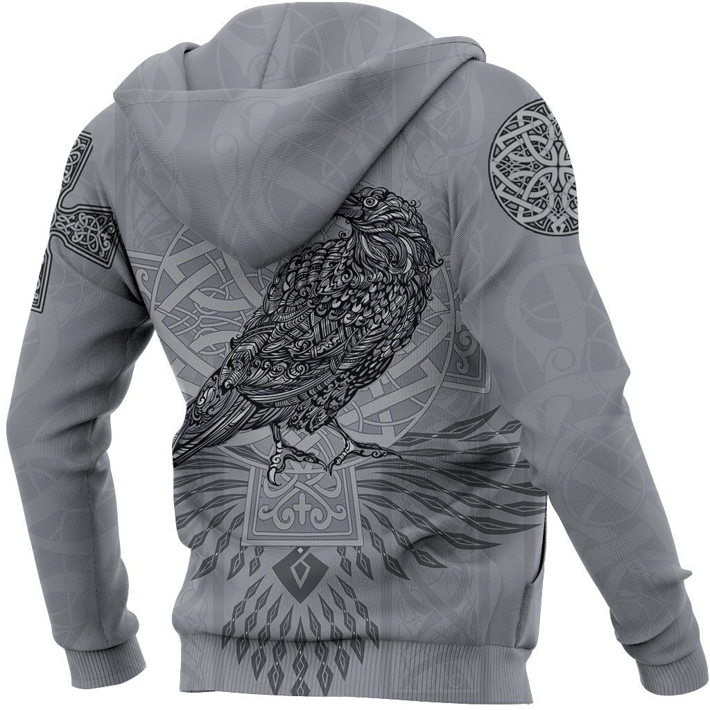 Viking Zip Hoodie - Odins Celtic Raven - Scandinavian Tattoo RLT12