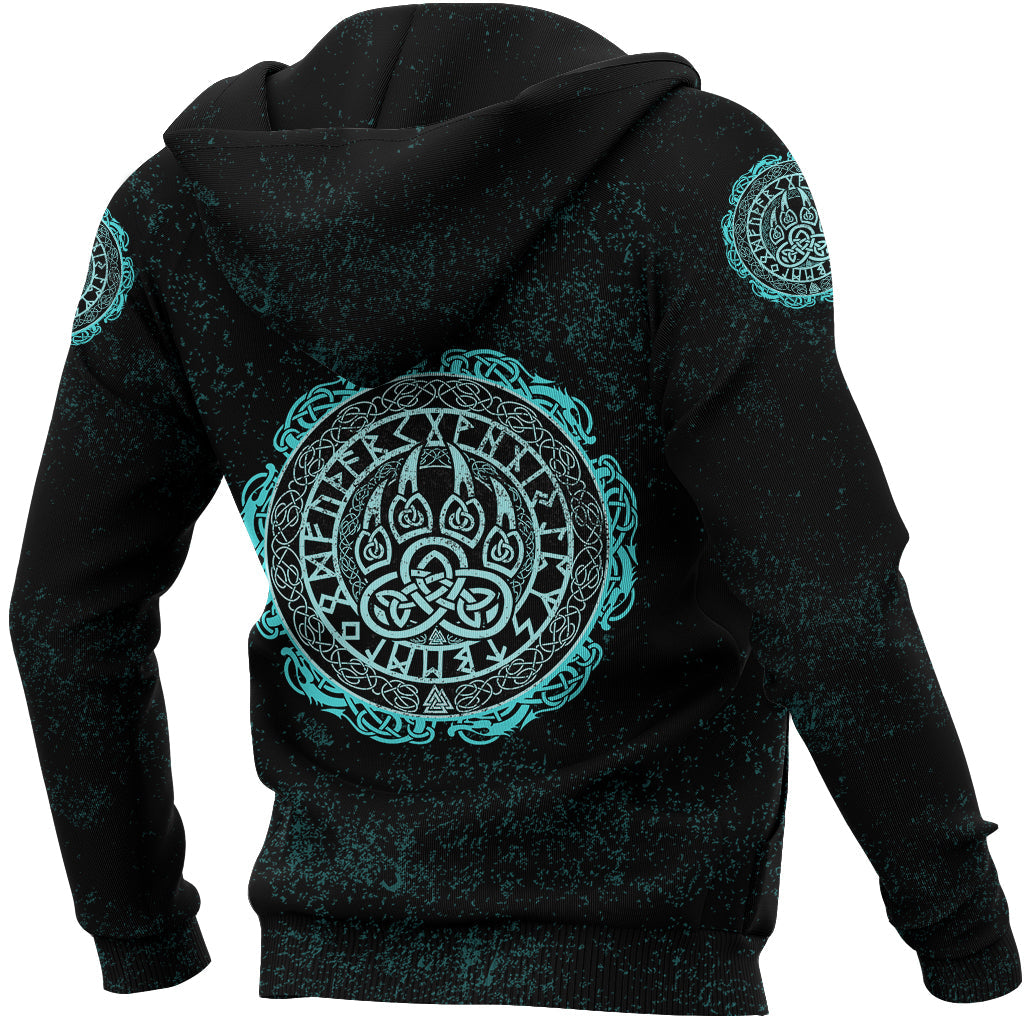 Viking Hoodie Viking Bear Claws Cyan Tattoo RLT12