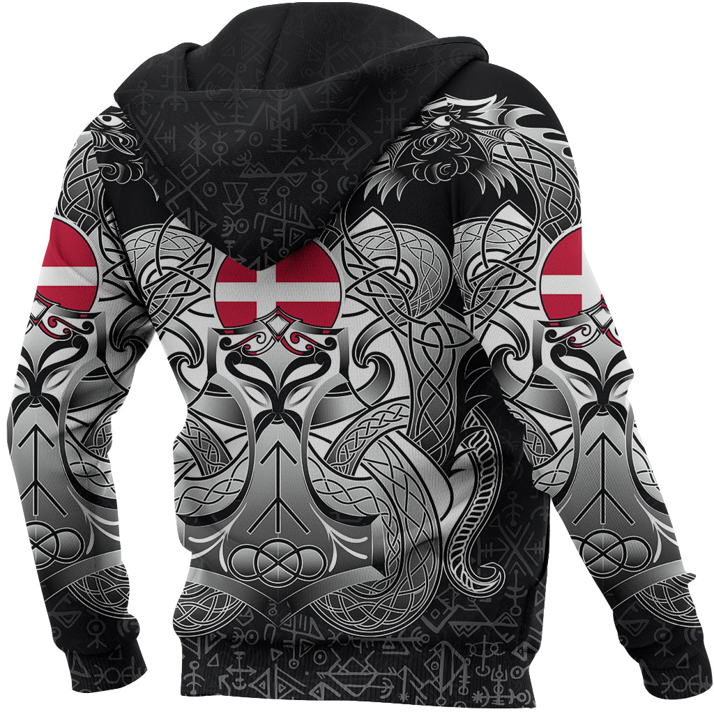 Viking Zip Hoodie - Denmark Mjolnir and Double Dragon RLT12