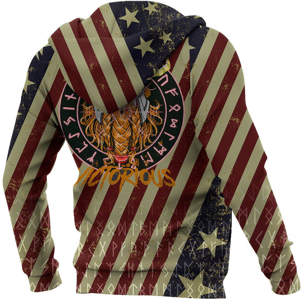Custom Viking Hoodie American Warrior Victorious RLT12
