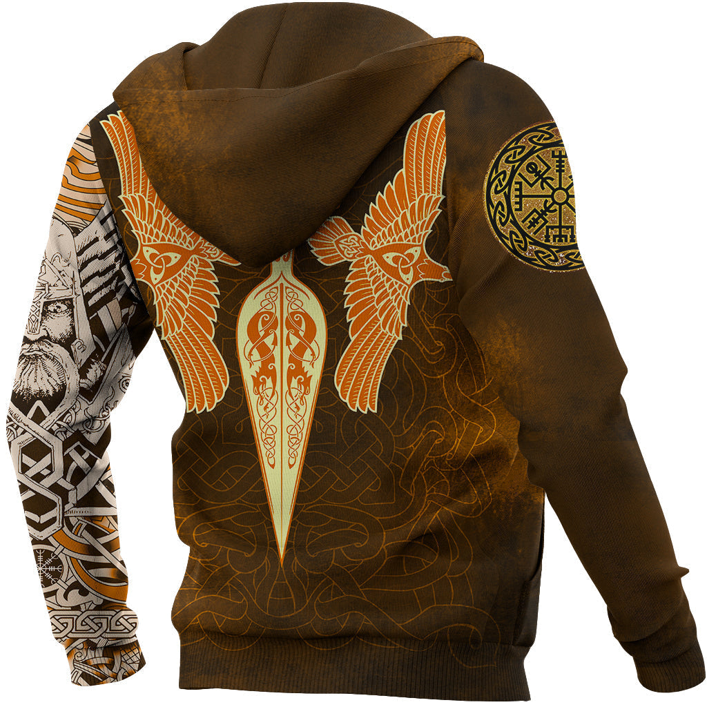 Viking Zip Hoodie Gold Spear Of The God Odin - Gungnir and Two Gold Ravens RLT12