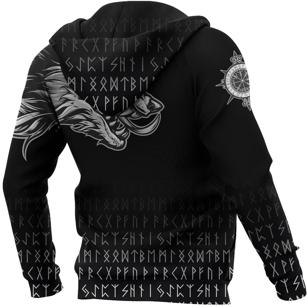 Viking Zip Hoodie Fenrir Wolf Near Shoulder RLT12