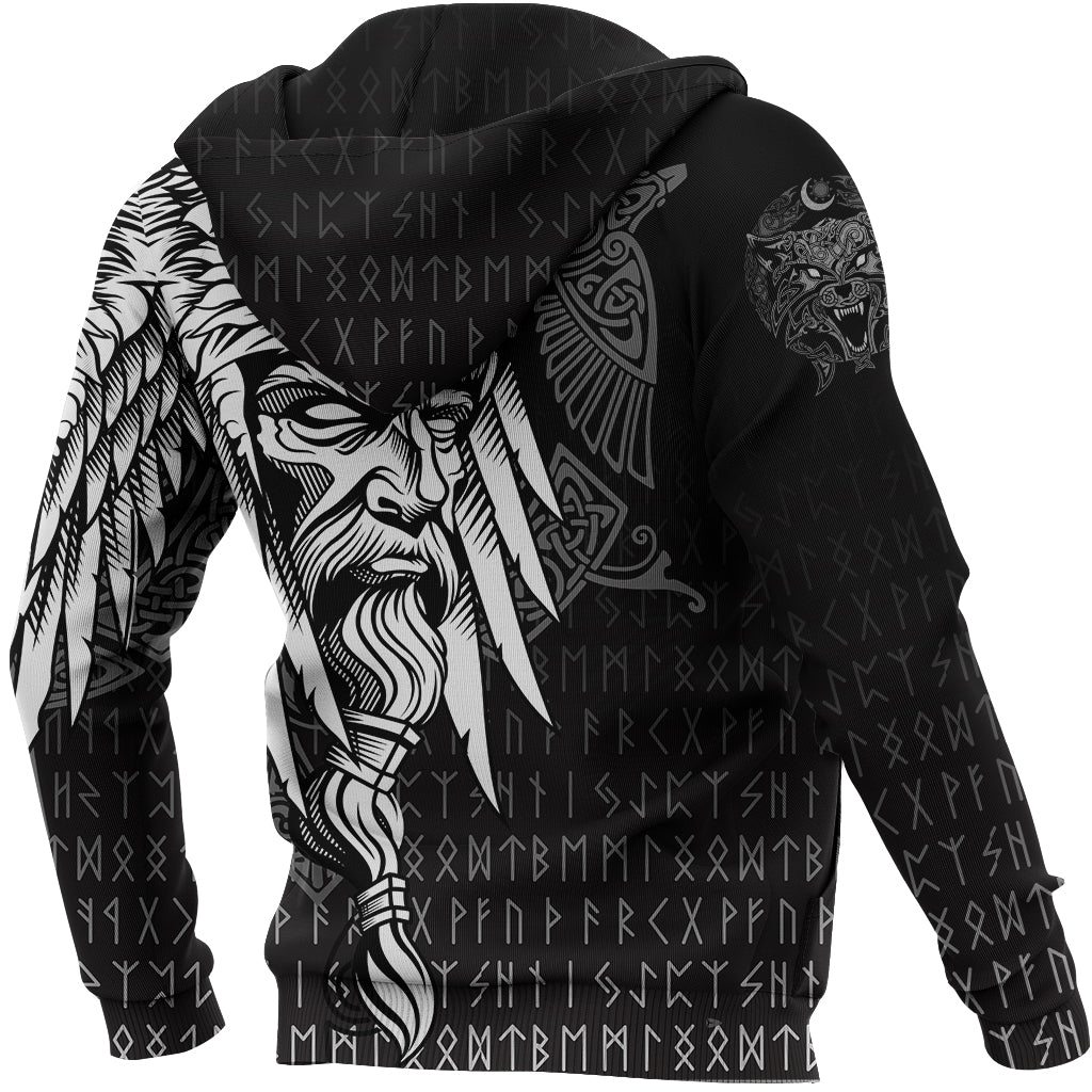 Viking Zip Hoodie Odin Raven and Fenrir On Hand RLT12