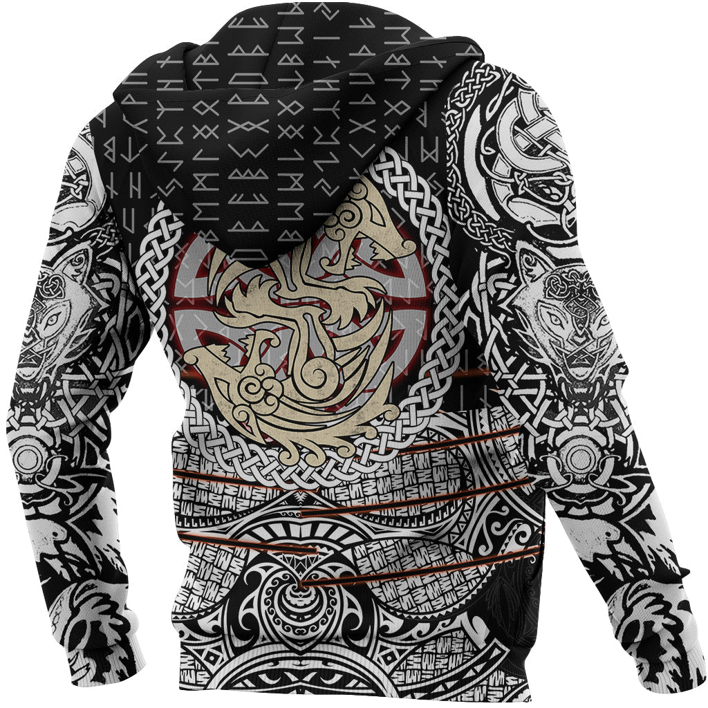 Viking Hoodie Fenrir Vikings Tattoo 3D RLT12